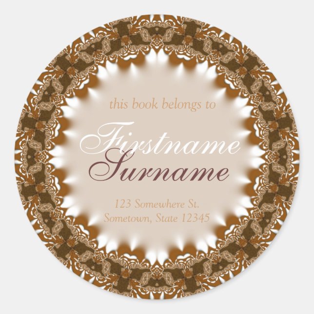 Satin Earth Lace Bookplate Label Sticker (Front)