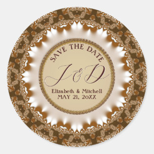 Satin Earth Lace Monogram Save the Date Classic Round Sticker