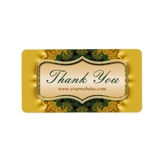 Satin Gold and Deep Green Thank You Sticker Labels (Front)