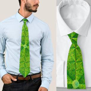 Satin green pattern w monogram tie