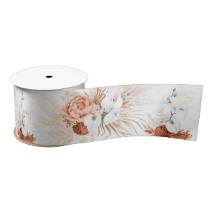 Satin Herbe des Pampas et fleurs en terre cuite Ruban en