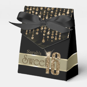 Satin Jewel Sweet Sixteen Black Gold ID260 Favor Box