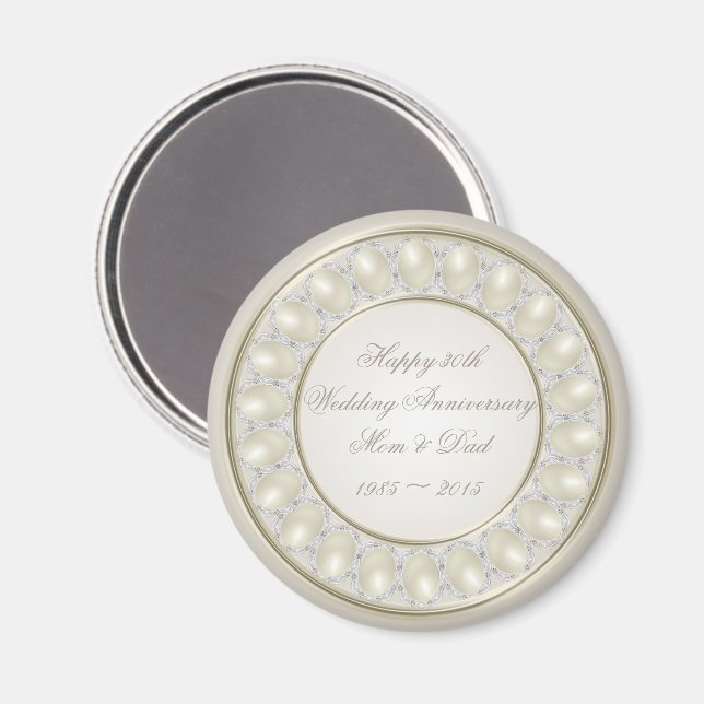 Satin Pearl 30ème Mariage Anniversaire Magnet (Recto/Verso)