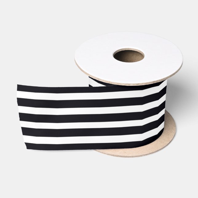 Satin Ribbon 3 inch Wide Chic Black White Stripes (Spool)