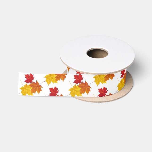 Satin Ribbon-Autumn Leaves Satin Ribbon (Spool)