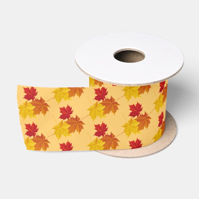 Satin Ribbon-Autumn Leaves Satin Ribbon (Spool)