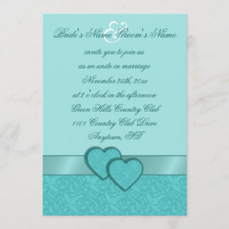 Satin Ribbon & Damask Hearts Wedding Invitation