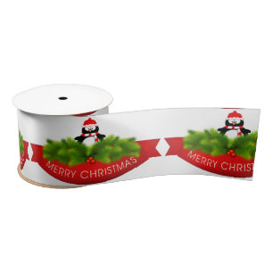 Satin Ribbon/Merry Christmas Penguin Ribbon