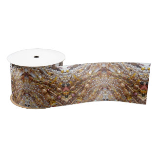 Satin Ribbon- Natural Earthtones Beads Print Satin Ribbon