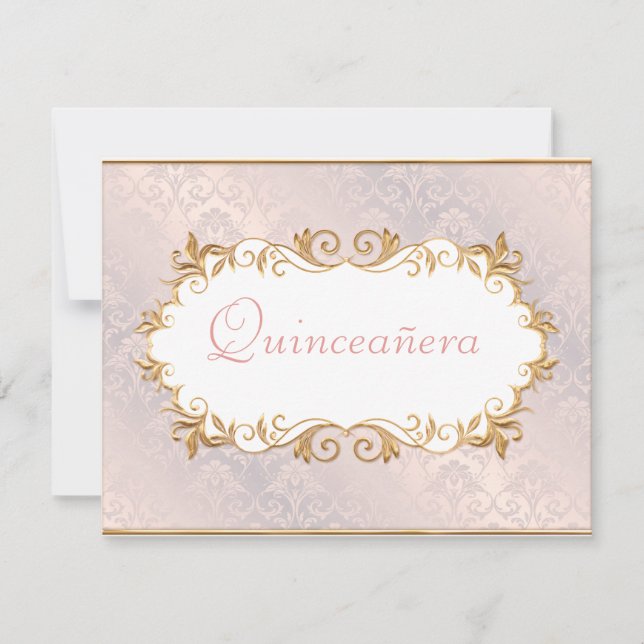 Satin rose et or, Quinceanera Invitation (Devant)