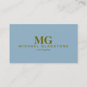 Satin Sheen Gold Monogram Cerulean Blue Background Business Card