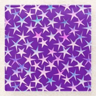 Satin stars, lavender on purple glass coaster