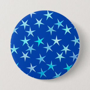 Satin stars, pale blue on cobalt 3 inch round button