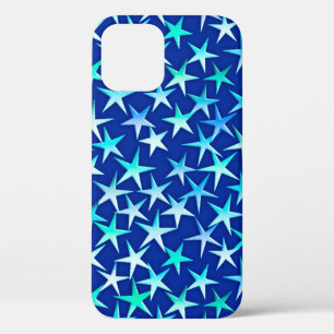 Satin stars, pale blue on cobalt iPhone 12 case