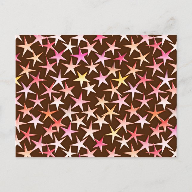 Satin stars, pink on chocolate postcard (Front)