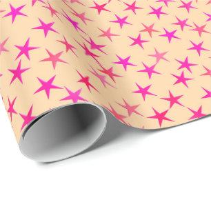 Satin stars, shades of pink on peach wrapping paper