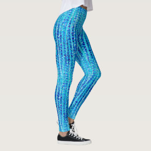 Satin Stripes and Dots Abstract, Cobalt Blue Leggings