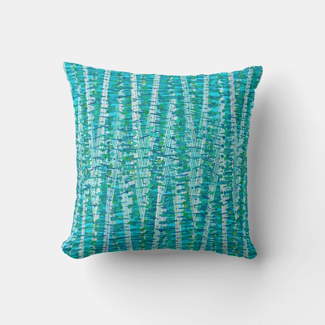 Satin Stripes and Dots Abstract, Turquoise & Aqua Throw Pillow (Front)