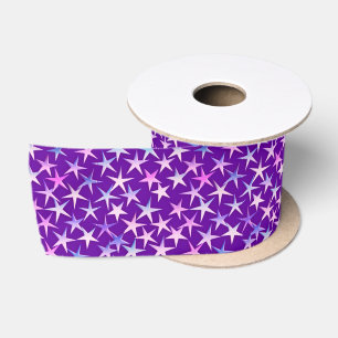 Satin Textured Stars Lavender on Purple Ribbon