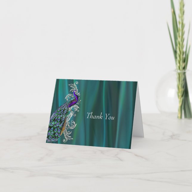 Satin Turquoise avec Merci de Mariage Peacock (Devant)
