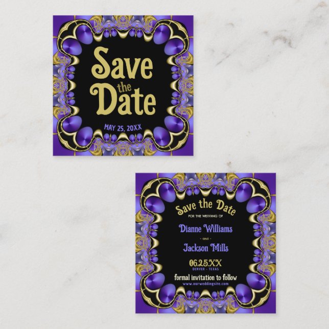 Satin violet et or Enregistrer les cartes de dates (Devant / Derrière)