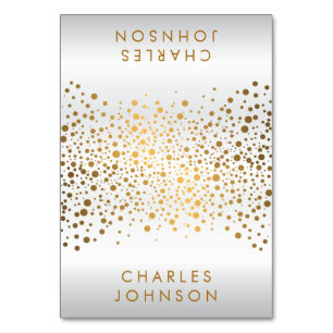Satin White and Gold Confetti Dots   Place Cards