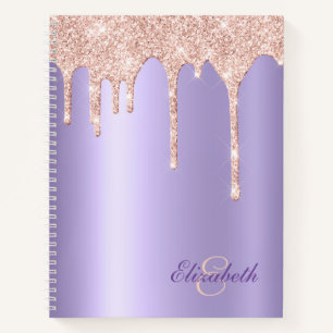 Satiny Lavender Blush Pink Glitter Drips Monogram  Notebook