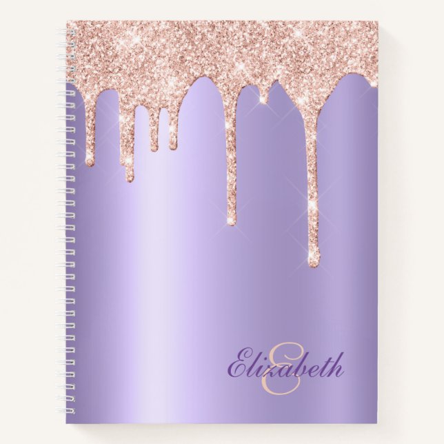 Satiny Lavender Blush Pink Glitter Drips Monogram  Notebook (Front)