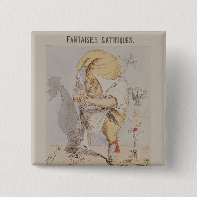 Satirical Fantasies, caricature of Adolphe 2 Inch Square Button (Front)