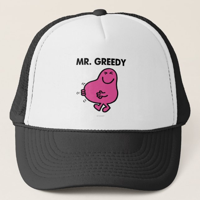 Satisfied Mr. Greedy Trucker Hat (Front)