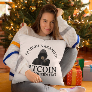 Satoshi Nakamoto Bitcoin Postmodern Fiat Throw Pillow