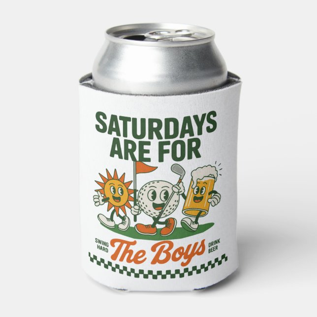 Saturdays Are For The Boys Golf Retro Golfing Can Cooler (Can Front)