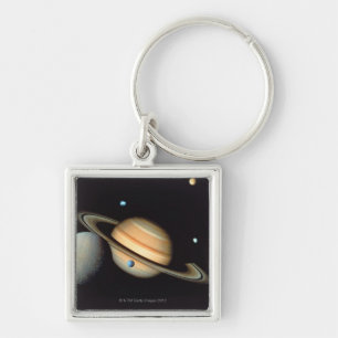 Saturn and satellites keychain
