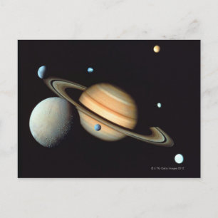 Saturn and satellites postcard