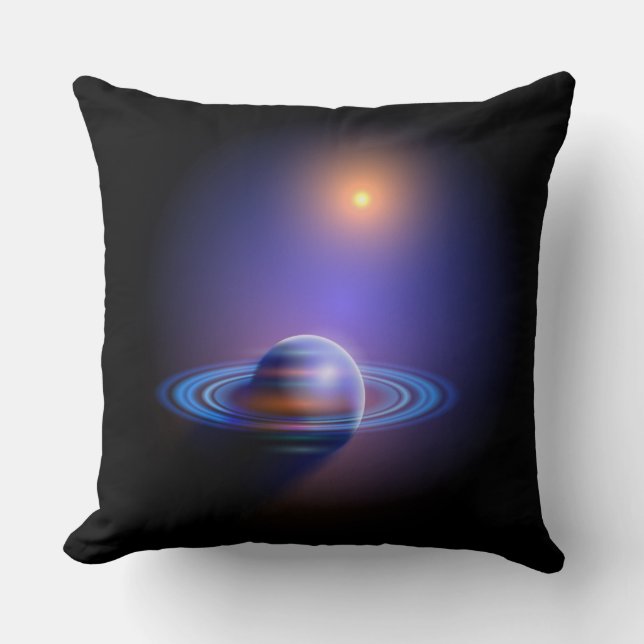 Saturn and Sun In Space Throw Pillow (Front)