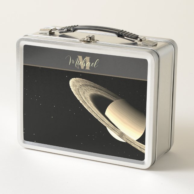 Saturn astronomy black universe  metal lunch box (Front)