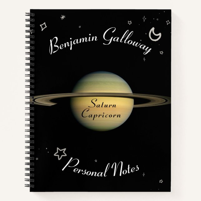 Saturn Capricorn Monogram Solar System Cosmic  Notebook (Front)