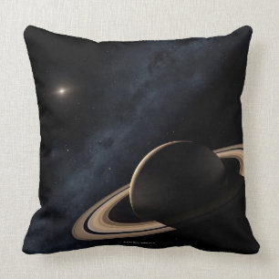 Saturn planet in solar system, close-up throw pillow