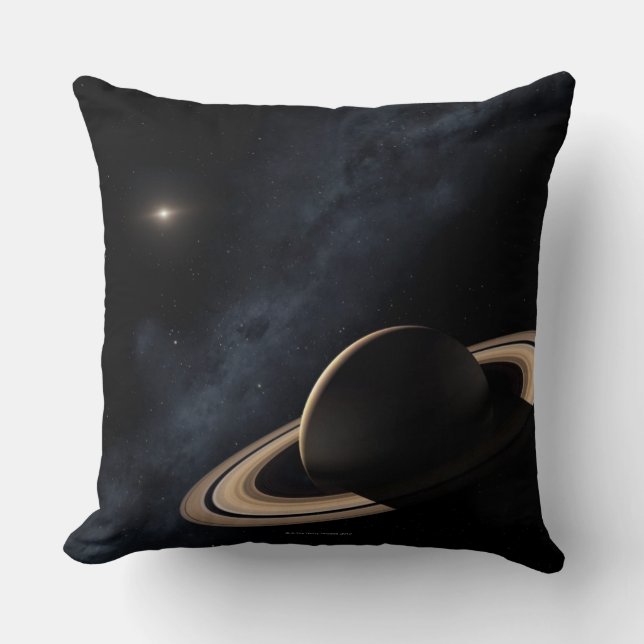 Saturn planet in solar system, close-up throw pillow (Front)