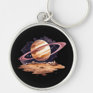 Saturn planet watercolor painting keychain