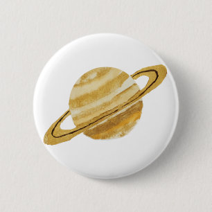 Saturn Planet Watercolor Round Button
