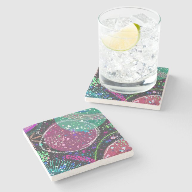 Saturn’s Rings: Maximalist Abstract Art  Stone Coaster (Side)
