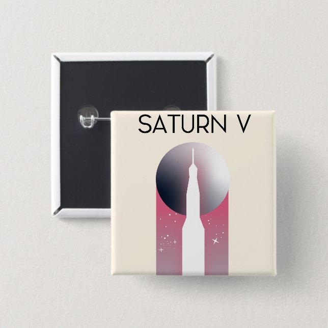 Saturn V Apollo Space Art 2 Inch Square Button (Front & Back)