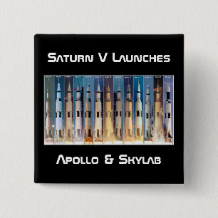 Saturn V Moon Rocket Launches 2 Inch Square Button