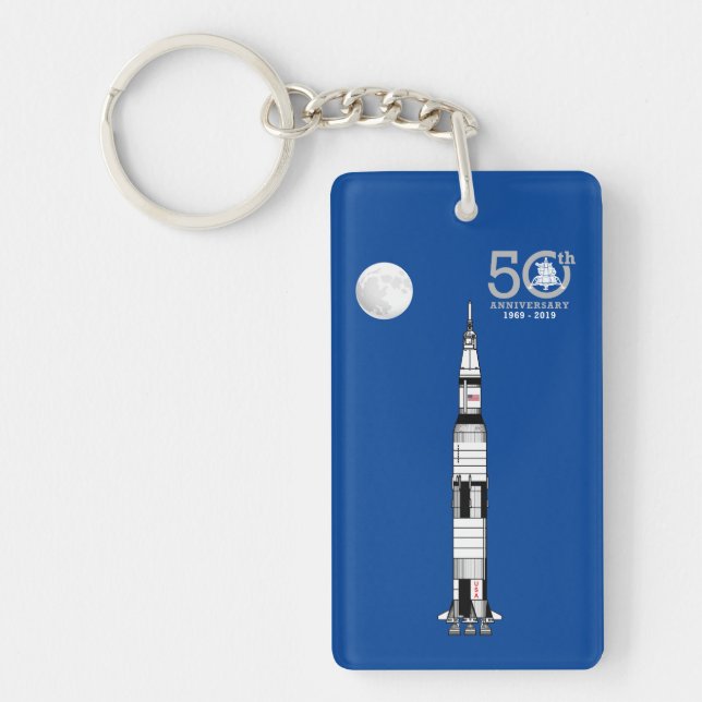 Saturn V rocket, Apollo 11 Moon Landing and Moon: Keychain (Front)