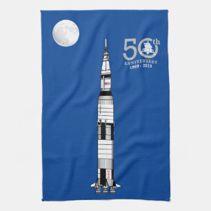 Saturn V rocket, Apollo 11 Moon Landing and Moon: Kitchen Towel