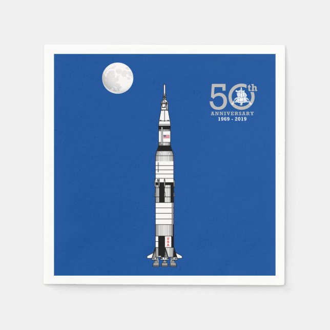 Saturn V rocket, Apollo 11 Moon Landing and Moon: Napkin (Front)