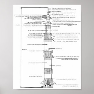 Saturn V Rocket Schematic 8"x10" Poster