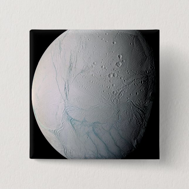 Saturn's moon Enceladus 2 Inch Square Button (Front)