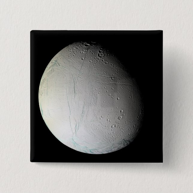Saturn's moon Enceladus 3 2 Inch Square Button (Front)